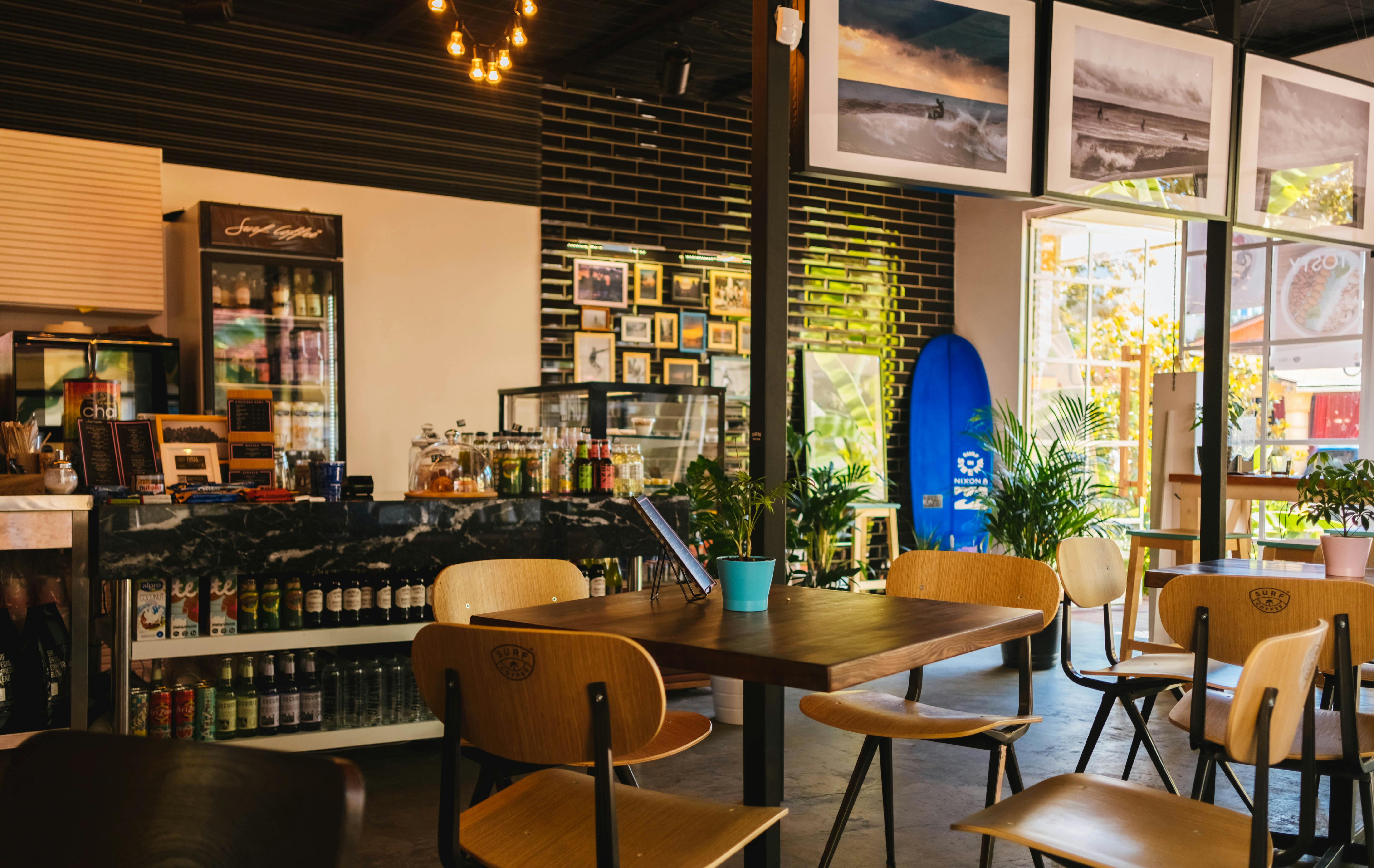 Café interior and fresh cakes